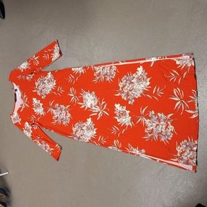 G.I.L.I  RED, FLORAL, 3/4 LENGTH SLEEVE, MAXI DRESS WITH HIGH SLIT SIDES